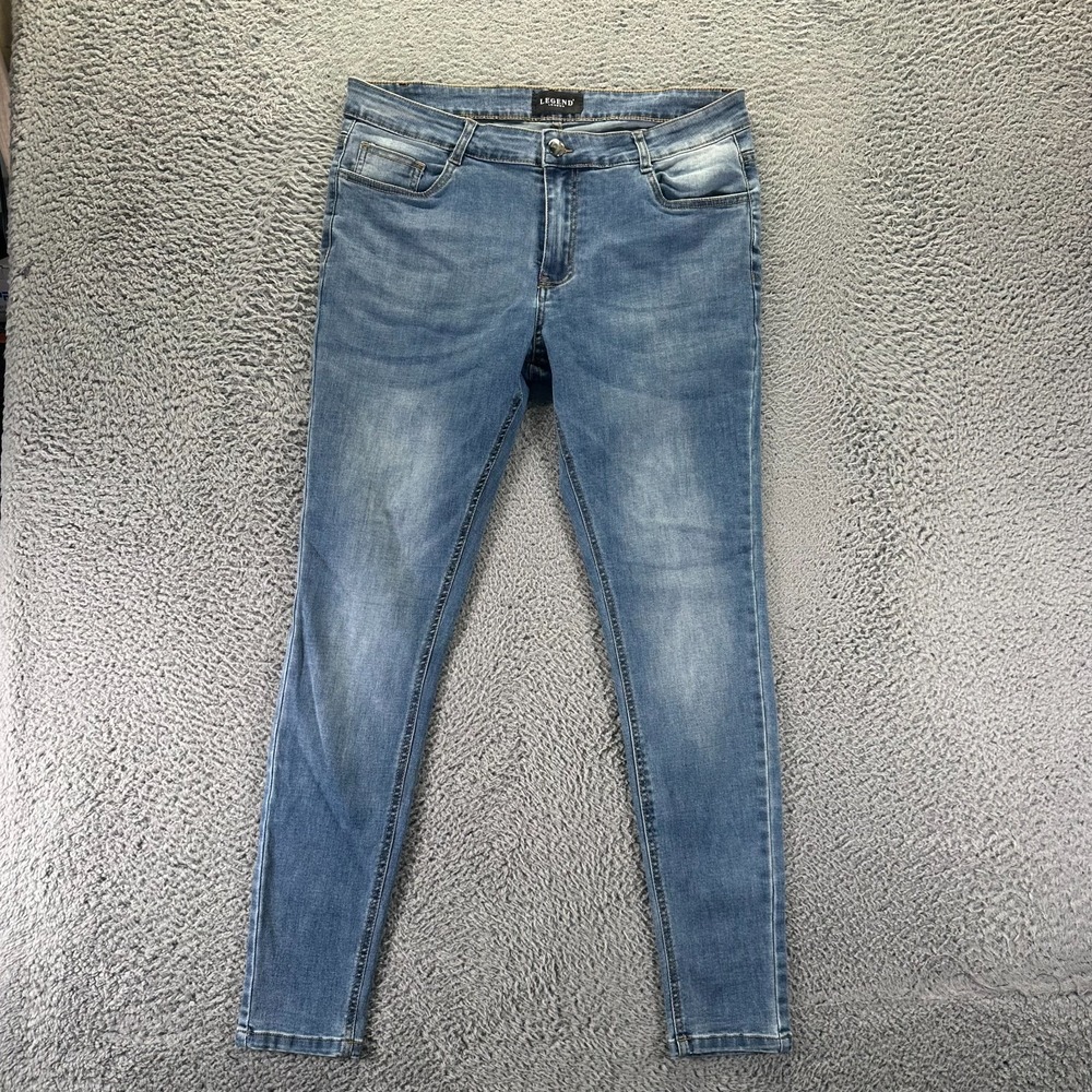 Legend London Jeans Mens 36x32 Blue Cotton Denim Skinny Faded Workwear Stretch